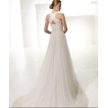 Empire A-line Round Neck Chapel Train Yarn Draped X-straps Wedding Dress